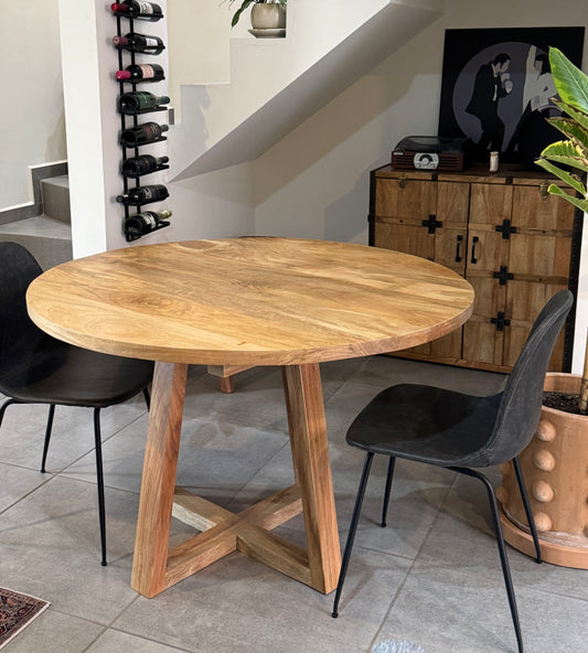 Mesa de comedor Redonda de madera de mango base pedestal
