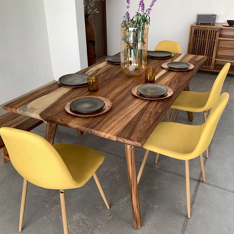 Mesa de comedor Kioto con banca de Madera Natural