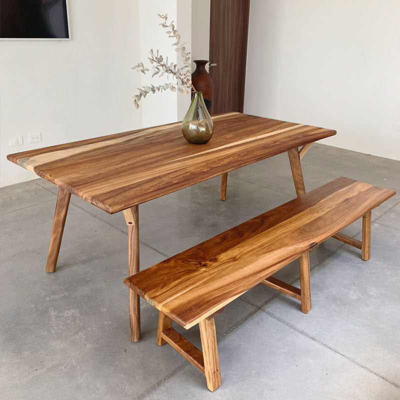 Mesa de comedor Kioto con banca de Madera Natural