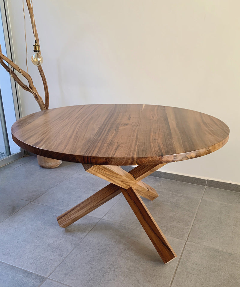 Mesa de comedor Redonda patas cruzadas Madera Natural