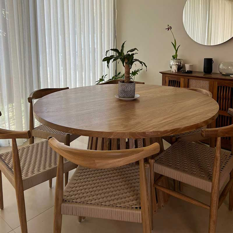 Mesa de comedor Redonda tipo Jaula de Madera Natural