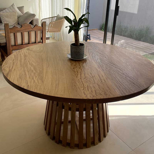Mesa de comedor Redonda tipo Jaula de Madera Natural