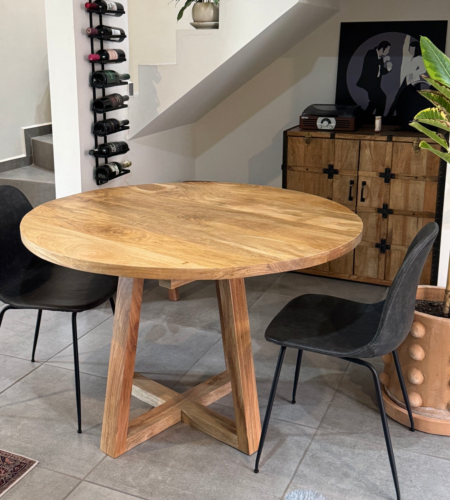 Mesa de comedor Redonda de madera de mango base pedestal