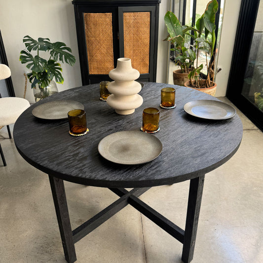 Mesa de comedor Redonda de mango color negro