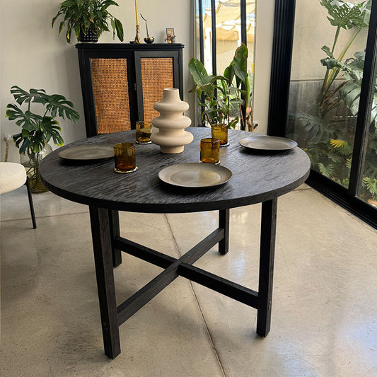 Mesa de comedor Redonda de mango color negro