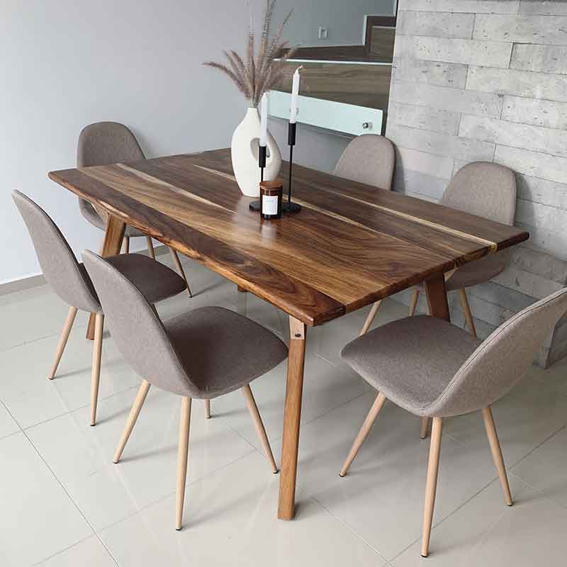 Mesa Kioto 1.9 ·100% madera· con 6 sillas Tapizadas GRISES