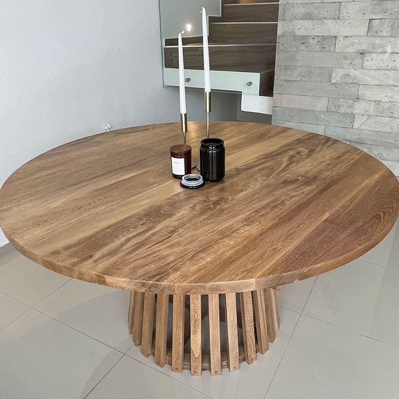 Mesa de comedor Redonda tipo Jaula de Madera Natural