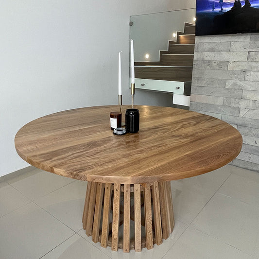 Mesa de comedor Redonda tipo Jaula de Madera Natural