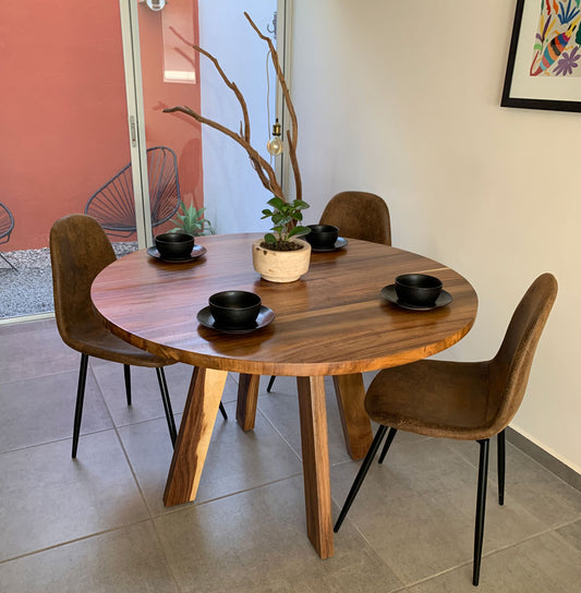 Mesa de comedor redonda patas individuales de Madera Natural