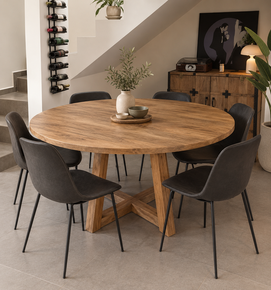 Mesa de comedor Redonda de madera de mango base pedestal